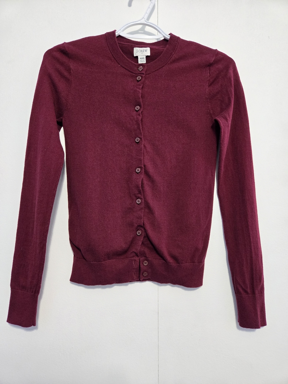 J.Crew Burgundy Cotton Button Front Cardigan Sweater XXS Long Sleeve